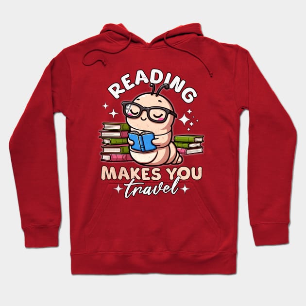 Cute Worm Reading Makes You Travel for Books Lover Hoodie by alcoshirts